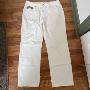 Rhythm Cream Jeans with Brown Pattern Pockets